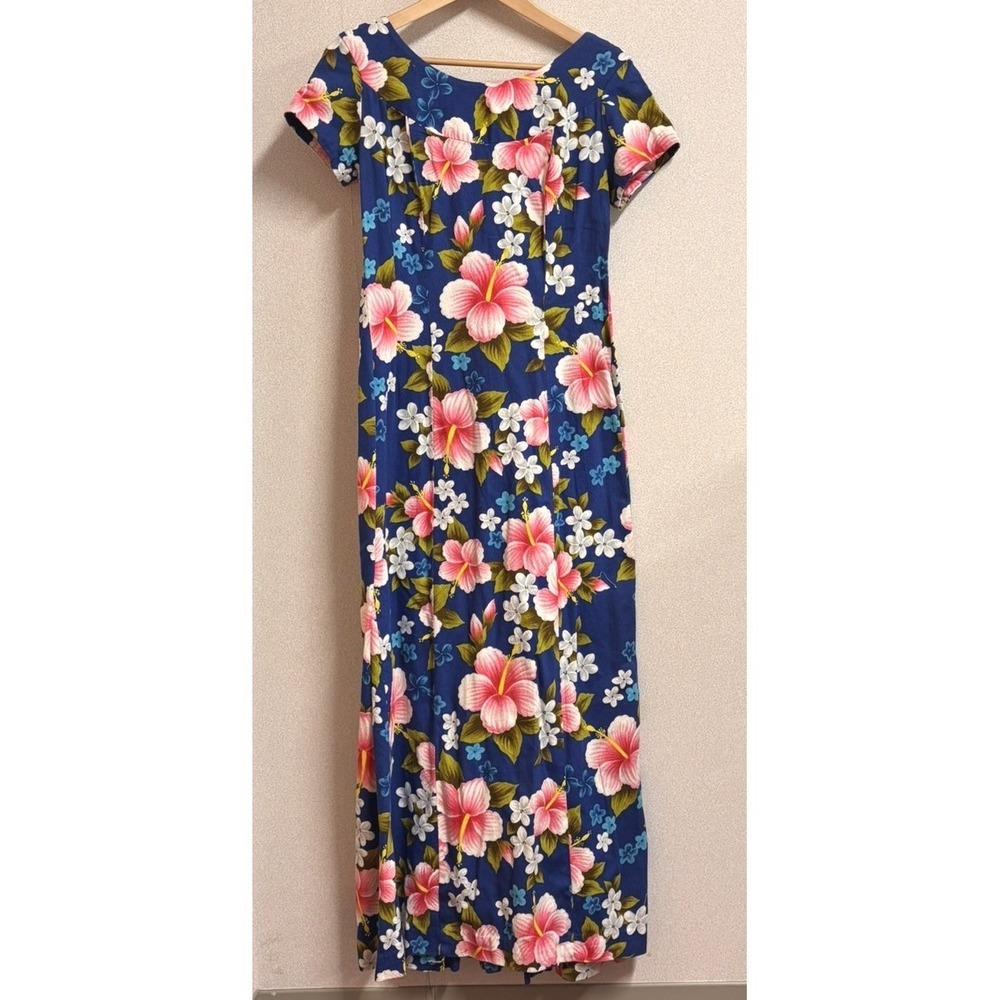 VTG Ui-Maikai Hawaiian Dress Womens Blue Tropical Excellent Mid Century MuuMuu